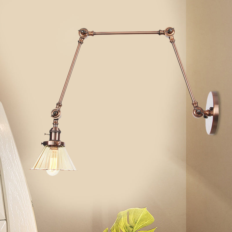 Industrial Cone Wall Mounted Light 1 Light 
Clear/Amber Glass Sconce in Black/Bronze/Brass with Arm, 8"+8"/8"+8"+8" Long