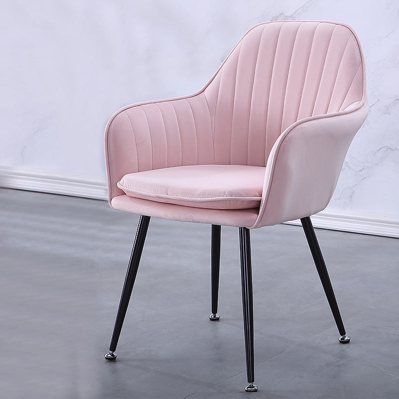Sewn Pillow Back Chair with Flared Arms and Basic Four Legs for Apartment