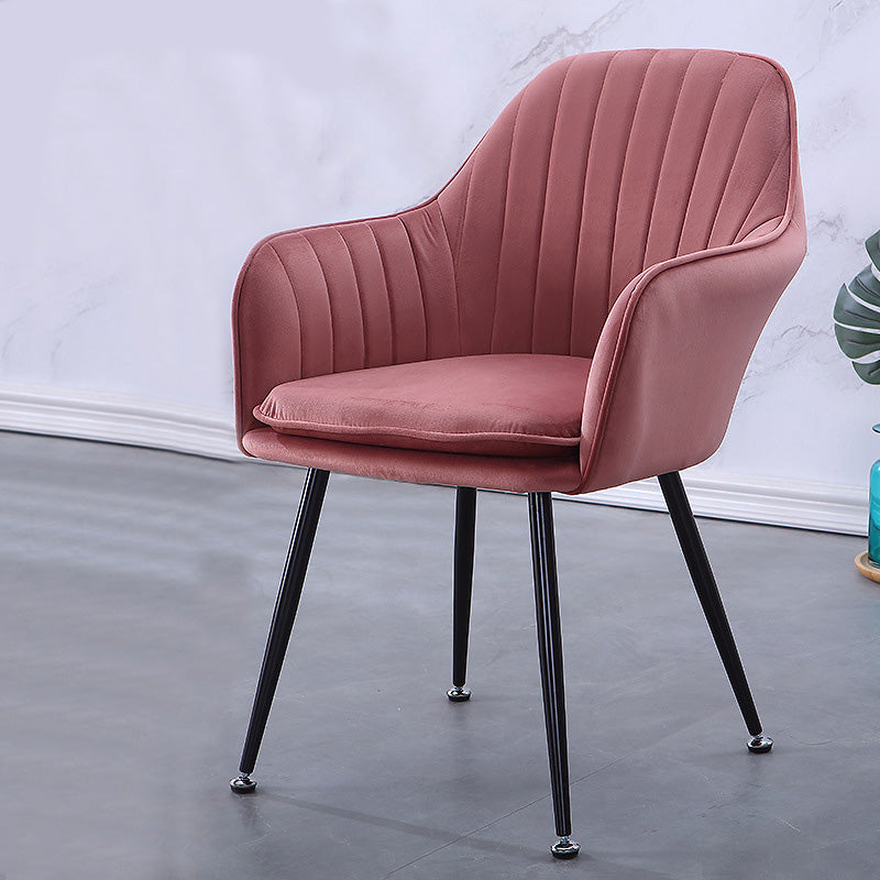 Sewn Pillow Back Chair with Flared Arms and Basic Four Legs for Apartment