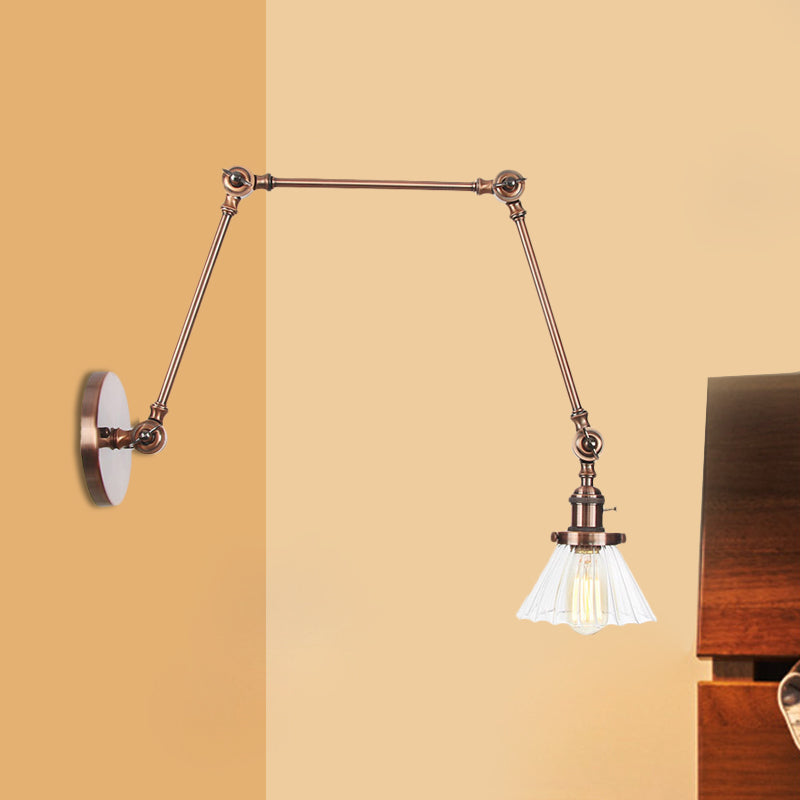 Industrial Cone Wall Mounted Light 1 Light 
Clear/Amber Glass Sconce in Black/Bronze/Brass with Arm, 8"+8"/8"+8"+8" Long
