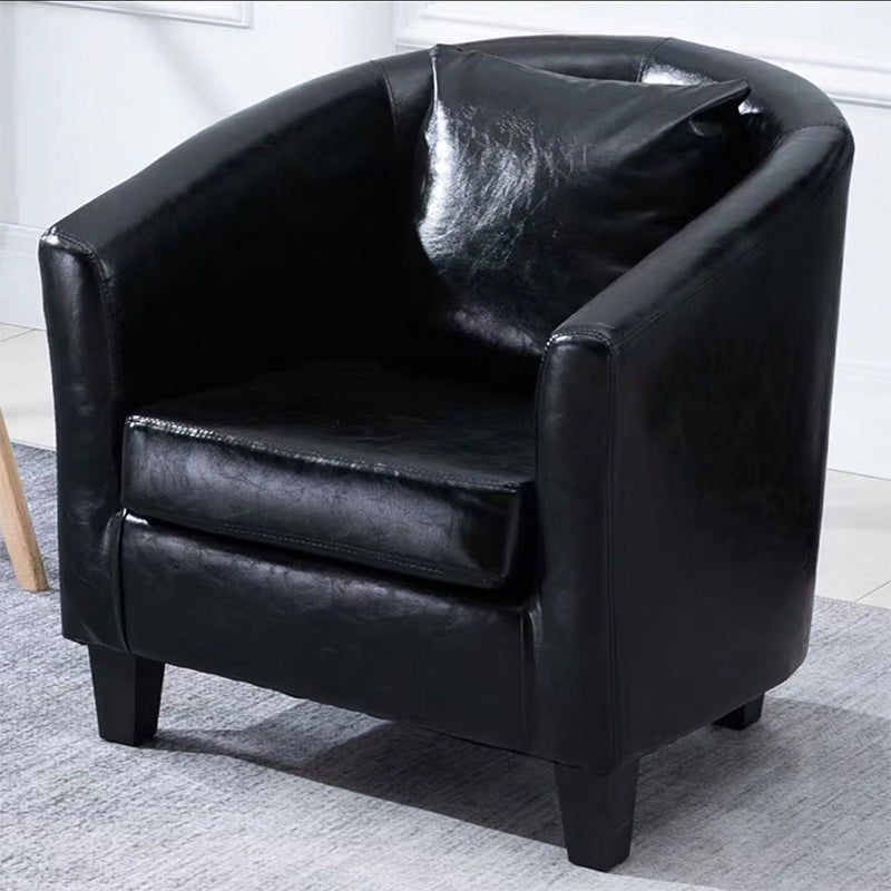 Linen and Faux Leather Sloped Arms Basic Four Leg Accent Chair Set