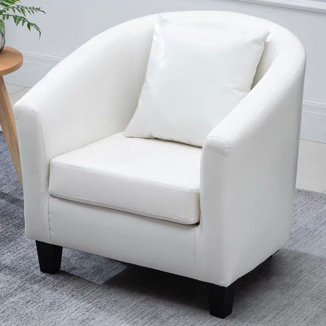 Linen and Faux Leather Sloped Arms Basic Four Leg Accent Chair Set