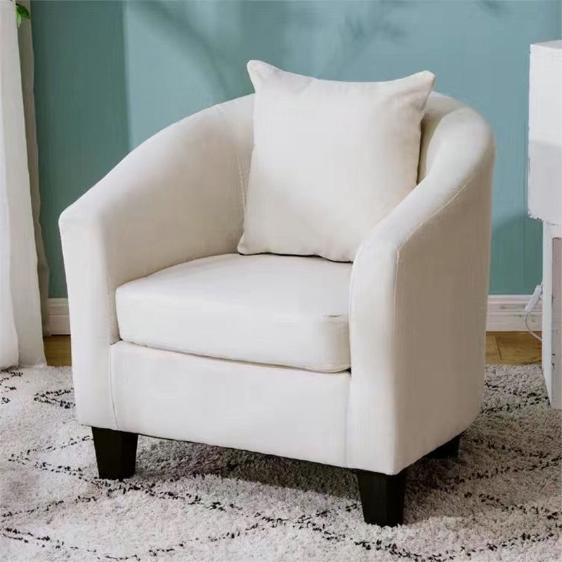 Linen and Faux Leather Sloped Arms Basic Four Leg Accent Chair Set