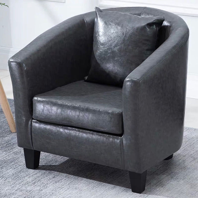 Linen and Faux Leather Sloped Arms Basic Four Leg Accent Chair Set