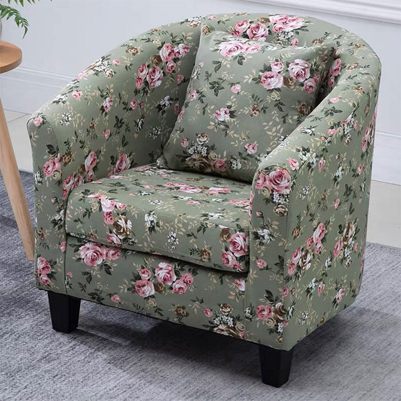 Linen and Faux Leather Sloped Arms Basic Four Leg Accent Chair Set