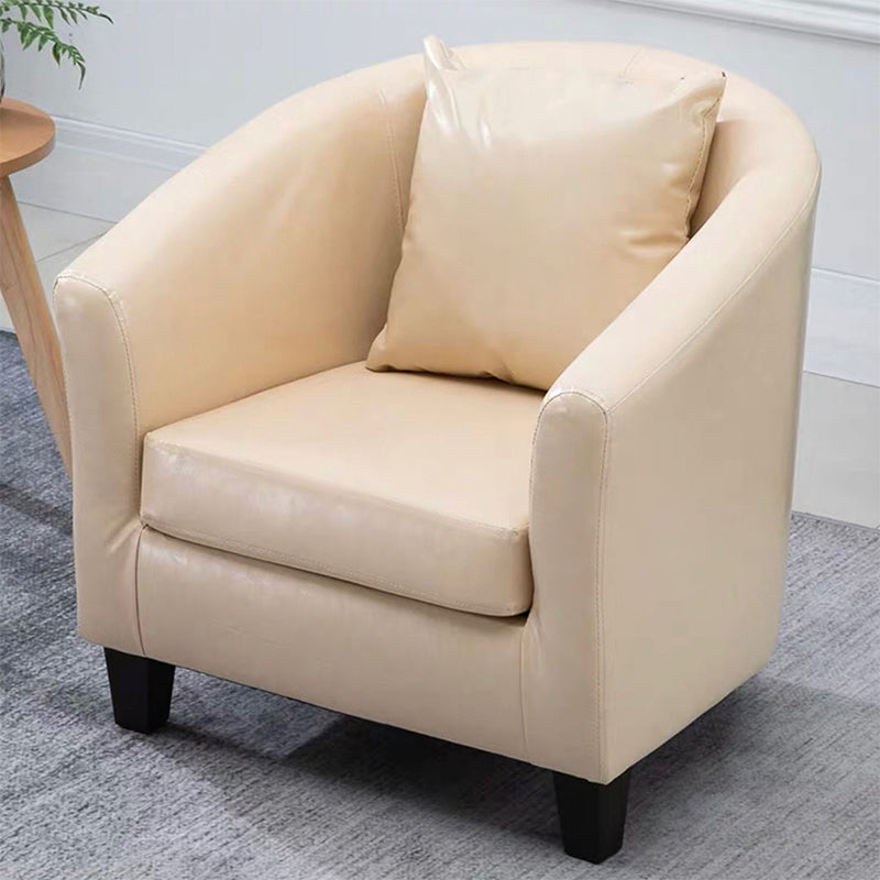 Linen and Faux Leather Sloped Arms Basic Four Leg Accent Chair Set