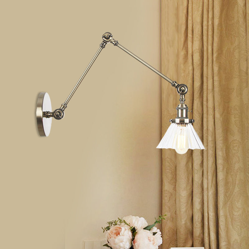 Industrial Cone Wall Mounted Light 1 Light 
Clear/Amber Glass Sconce in Black/Bronze/Brass with Arm, 8"+8"/8"+8"+8" Long