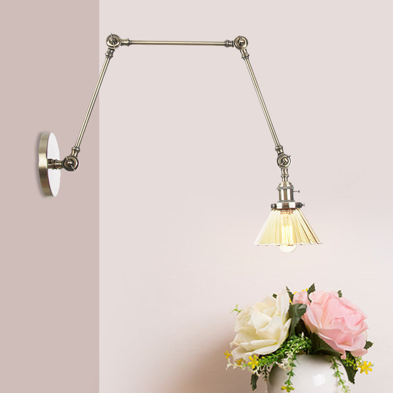 Industrial Cone Wall Mounted Light 1 Light 
Clear/Amber Glass Sconce in Black/Bronze/Brass with Arm, 8"+8"/8"+8"+8" Long