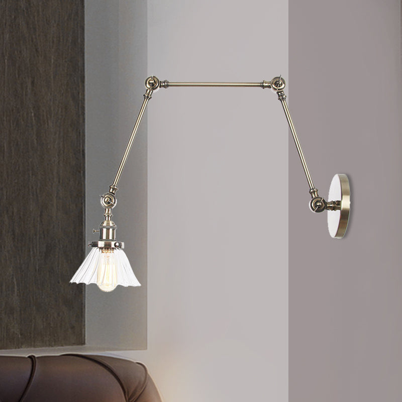 Industrial Cone Wall Mounted Light 1 Light 
Clear/Amber Glass Sconce in Black/Bronze/Brass with Arm, 8"+8"/8"+8"+8" Long