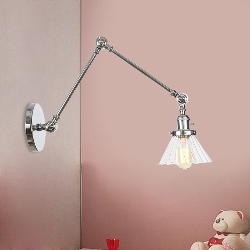 Industrial Cone Wall Mounted Light 1 Light 
Clear/Amber Glass Sconce in Black/Bronze/Brass with Arm, 8"+8"/8"+8"+8" Long