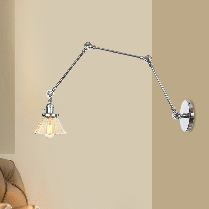 Industrial Cone Wall Mounted Light 1 Light 
Clear/Amber Glass Sconce in Black/Bronze/Brass with Arm, 8"+8"/8"+8"+8" Long