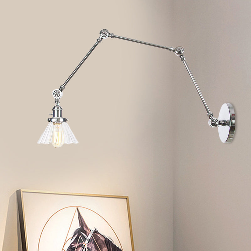 Industrial Cone Wall Mounted Light 1 Light 
Clear/Amber Glass Sconce in Black/Bronze/Brass with Arm, 8"+8"/8"+8"+8" Long