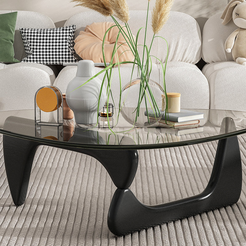 Contemporary Abstract Wooden Base Irregular Glass Top Coffee Table