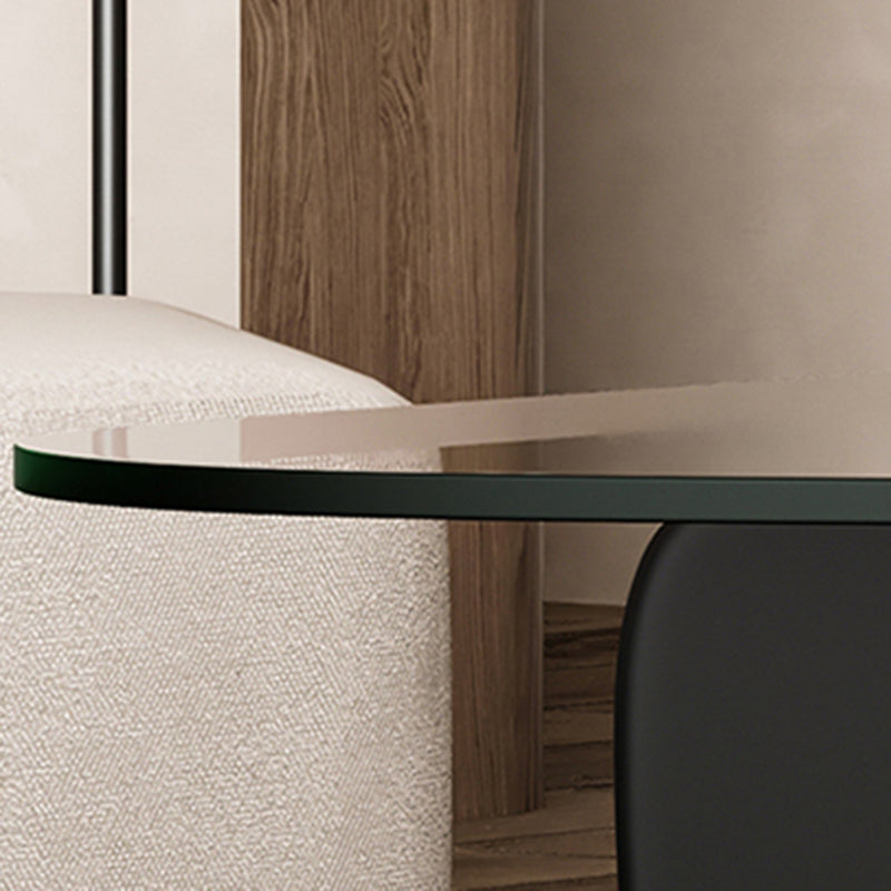 Contemporary Abstract Wooden Base Irregular Glass Top Coffee Table