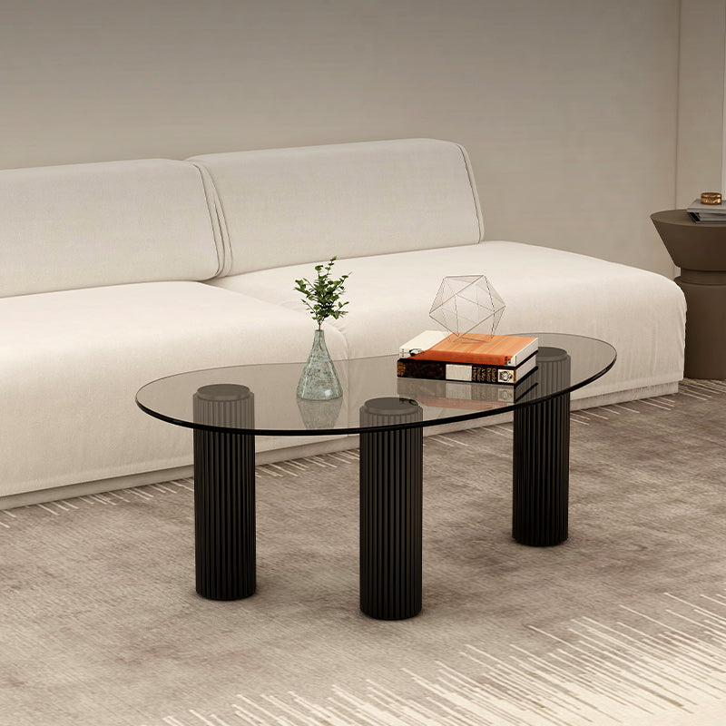 14.9"H 3 Legs Base Solid Color Glass/Slate Irregular Top Coffee Table