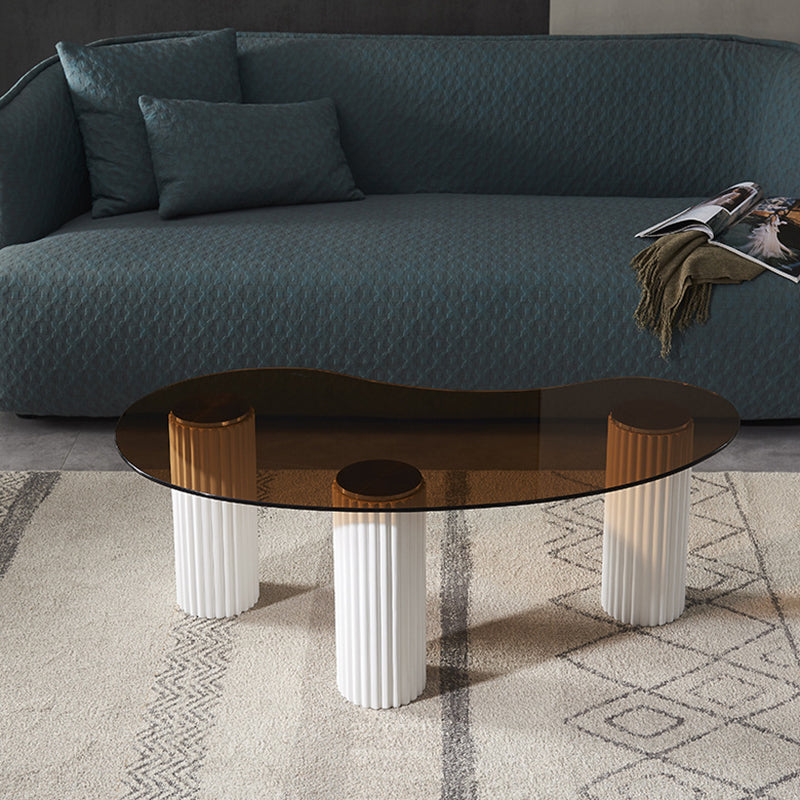 14.9"H 3 Legs Base Solid Color Glass/Slate Irregular Top Coffee Table