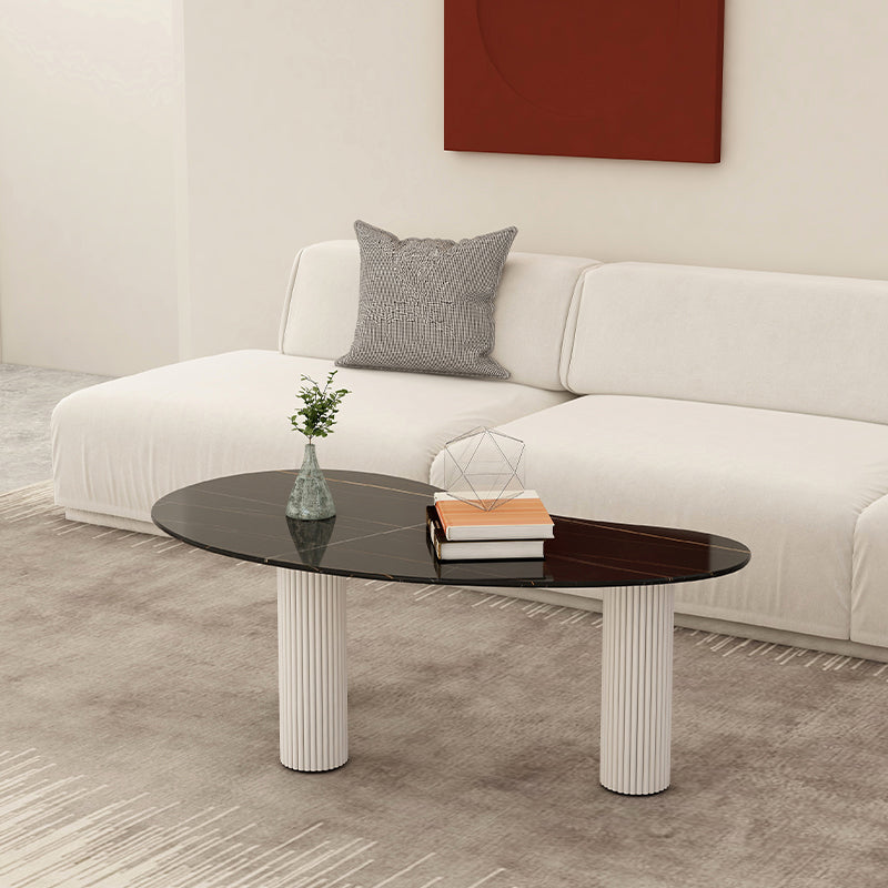 14.9"H 3 Legs Base Solid Color Glass/Slate Irregular Top Coffee Table