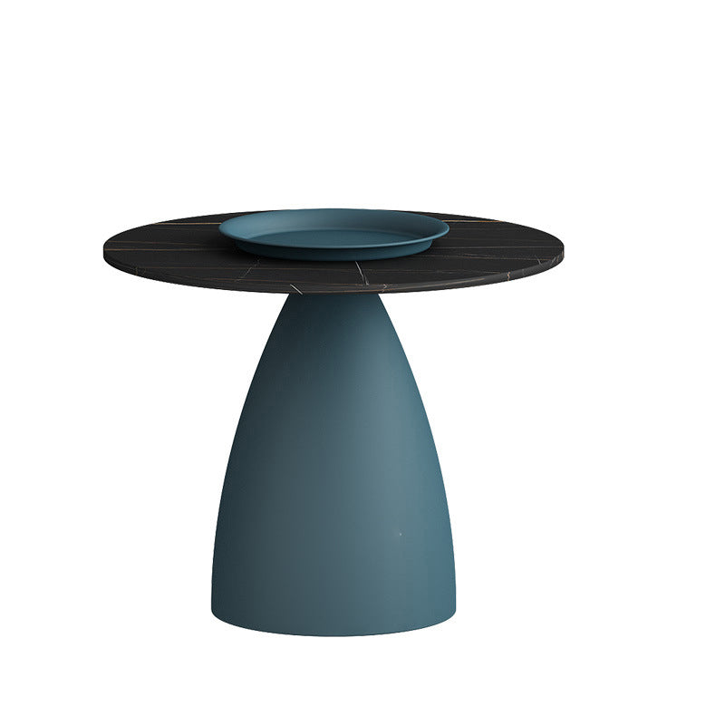 Modern Style Rock Plate Top Metal Iron Base Round Coffee Table