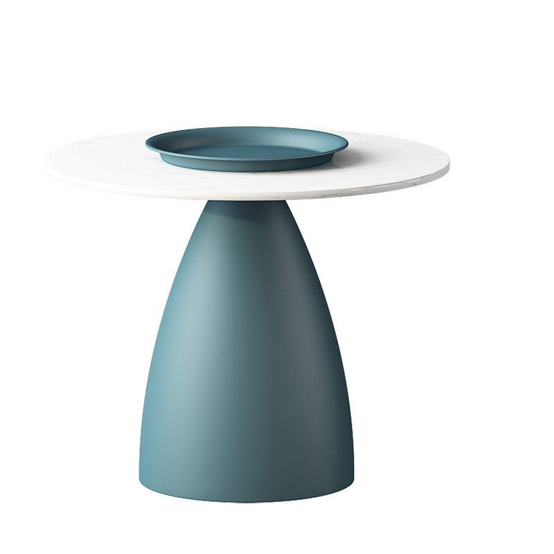 Modern Style Rock Plate Top Metal Iron Base Round Coffee Table