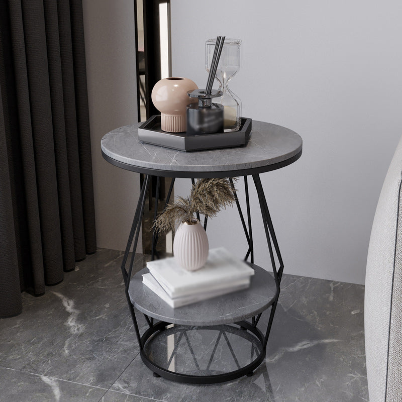 23.6"H Modern Metal Frame Base Slate Round Coffee Table End Table