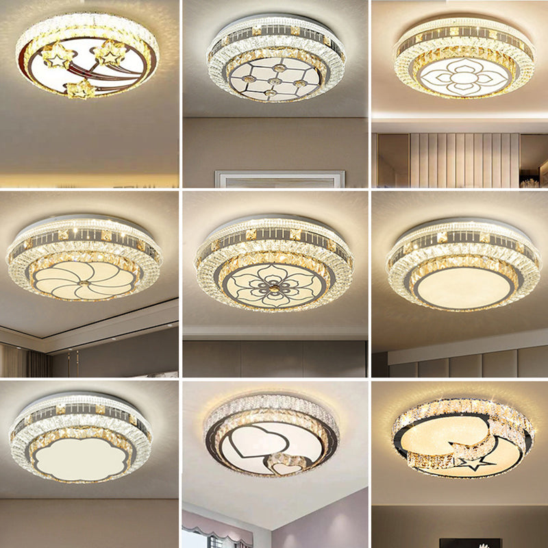 Crystal Round LED Ceiling Lamp Modern Style Flush Mount Light for Bedroom