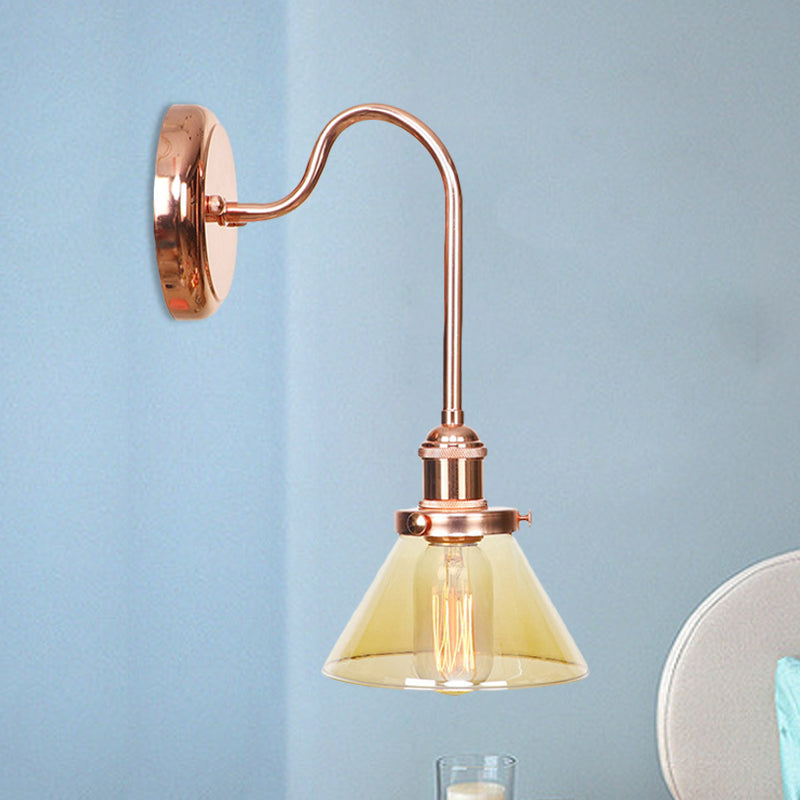 1 Côté Cone Light Light Light Vintage Clear / Amber Glass Wall Éclairage d'éclairage pour le salon