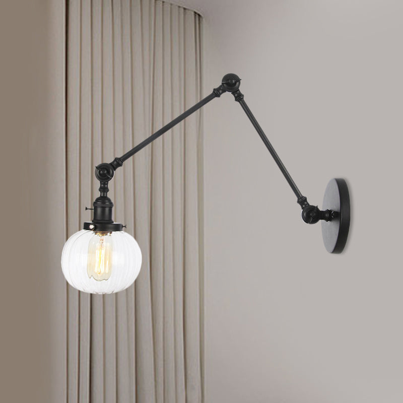 Globe Clear/Amber Glass Wall Mounted Lighting Vintage 1 Light Indoor Sconce in Brass/Chrome/Black with Adjustable Arm, 8"+8"/8"+8"+8" L