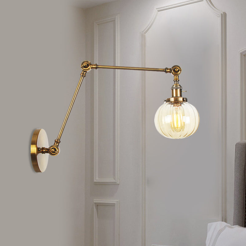 Globe Clear/Amber Glass Wall Mounted Lighting Vintage 1 Light Indoor Sconce in Brass/Chrome/Black with Adjustable Arm, 8"+8"/8"+8"+8" L