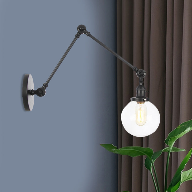 1 support léger en verre transparent / ambre léger Light Vintage Chrome / Copper / Bronze Orb Living Room Appince lampe avec bras réglable, 8 "+8" / 8 "+8" +8 "L