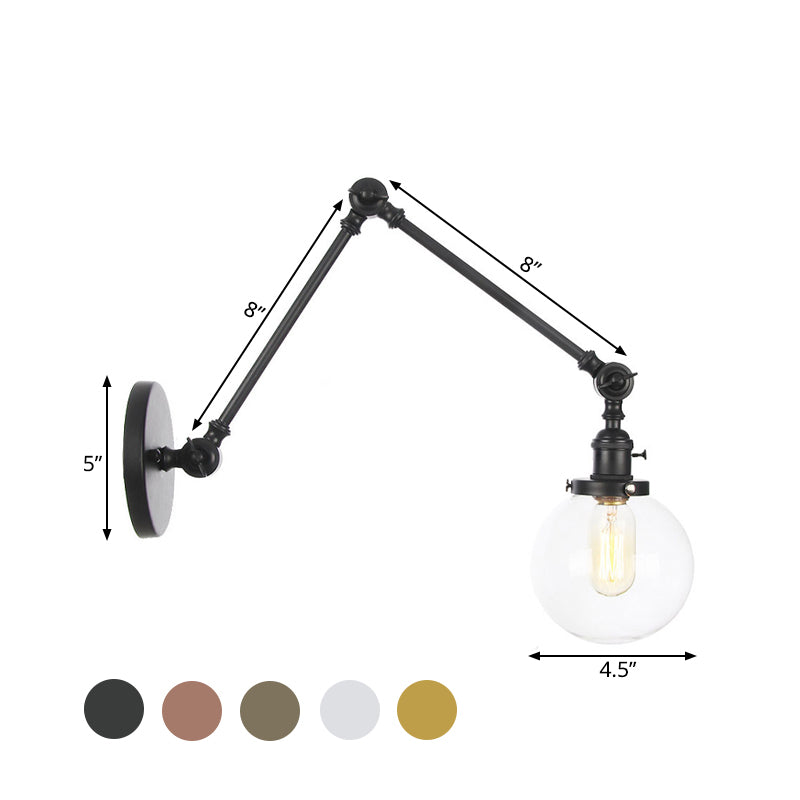 1 support léger en verre transparent / ambre léger Light Vintage Chrome / Copper / Bronze Orb Living Room Appince lampe avec bras réglable, 8 "+8" / 8 "+8" +8 "L
