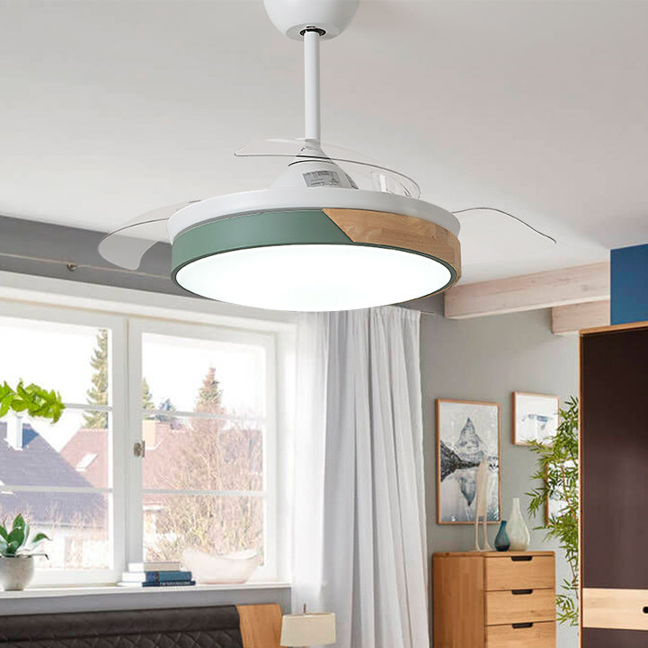 Round Ceiling Fan Lighting Kids Style Metal Single Light Ceiling Fan Lamp for Living Room