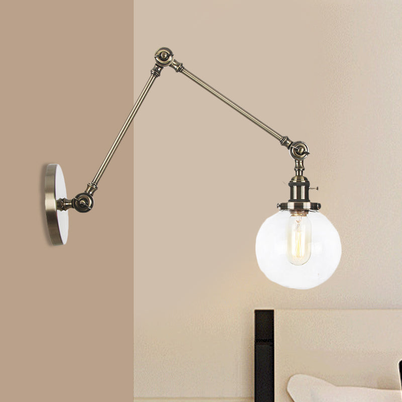 1 support léger en verre transparent / ambre léger Light Vintage Chrome / Copper / Bronze Orb Living Room Appince lampe avec bras réglable, 8 "+8" / 8 "+8" +8 "L
