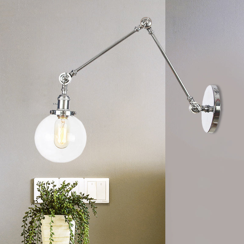 1 support léger en verre transparent / ambre léger Light Vintage Chrome / Copper / Bronze Orb Living Room Appince lampe avec bras réglable, 8 "+8" / 8 "+8" +8 "L