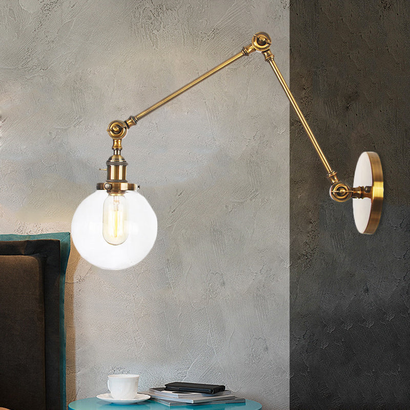1 support léger en verre transparent / ambre léger Light Vintage Chrome / Copper / Bronze Orb Living Room Appince lampe avec bras réglable, 8 "+8" / 8 "+8" +8 "L
