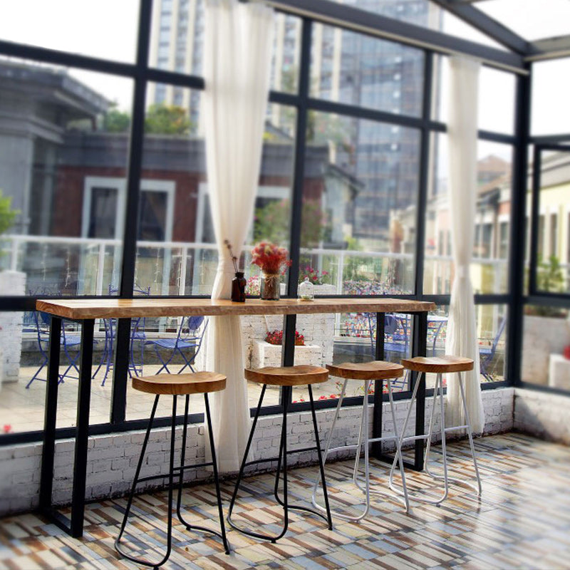 Industrial Solid Wood Natural Bistro Accent Dining Table Sled Bar Table