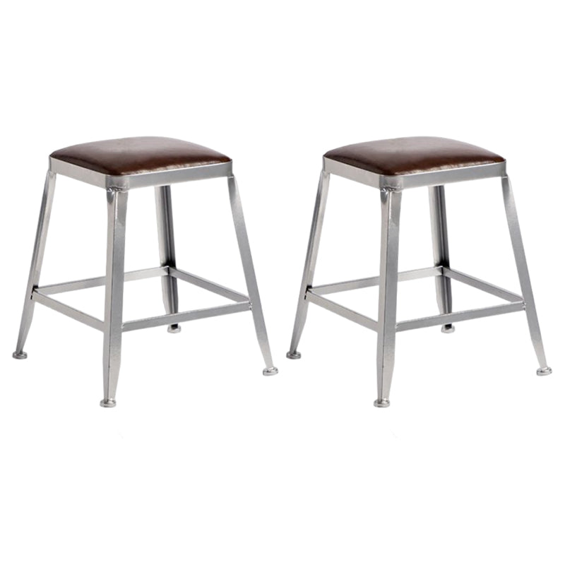 Industrial Square Iron Bar Stool Silver Footrest Bristol Stool