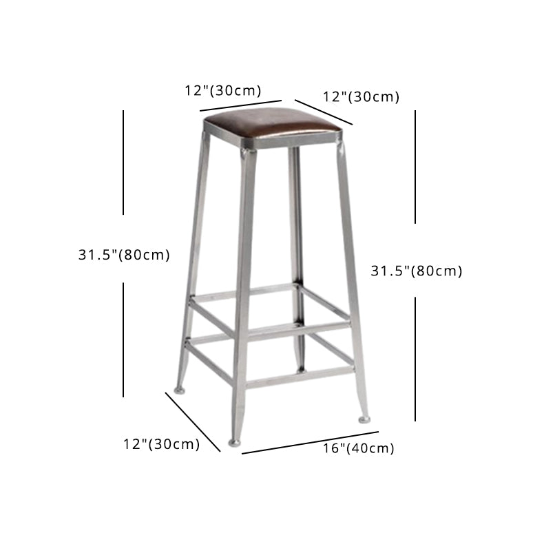 Industrial Square Iron Bar Stool Silver Footrest Bristol Stool