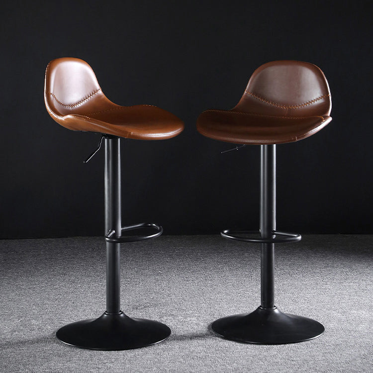 Industrial Style Swivel Leather Barstools Adjustable Low Back Stools