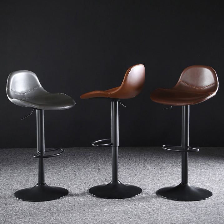 Industrial Style Swivel Leather Barstools Adjustable Low Back Stools