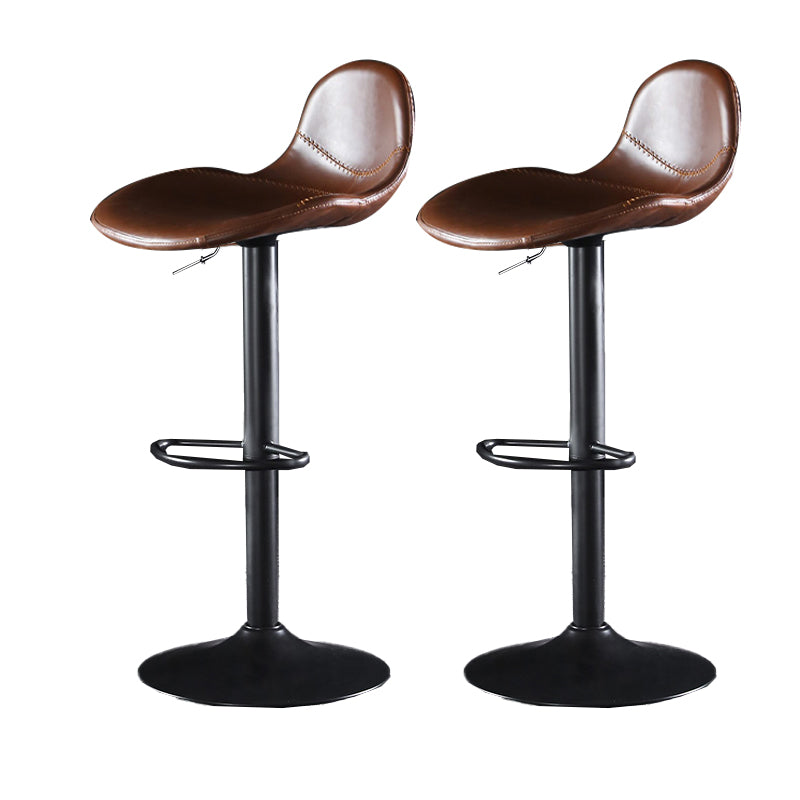 Industrial Style Swivel Leather Barstools Adjustable Low Back Stools