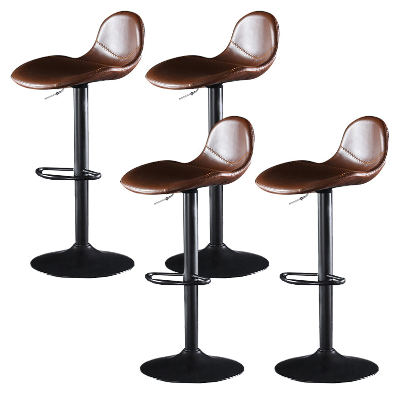 Industrial Style Swivel Leather Barstools Adjustable Low Back Stools