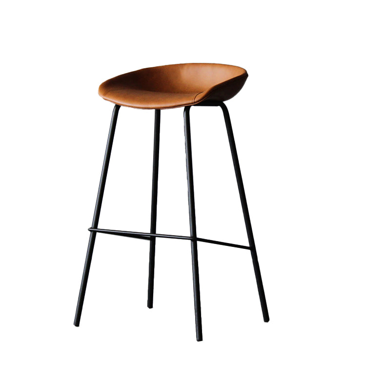 Matte Finish Footrest Upholstered Low Back Stool Industrial Home Leather Stool