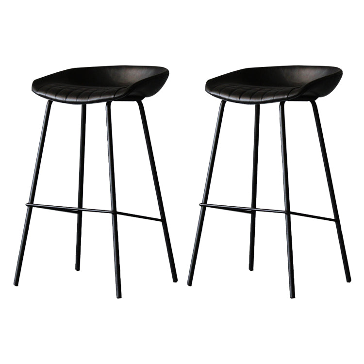 Matte Finish Footrest Upholstered Low Back Stool Industrial Home Leather Stool