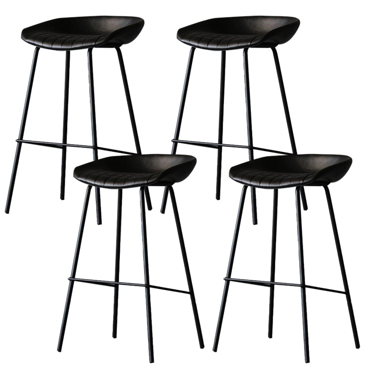 Matte Finish Footrest Upholstered Low Back Stool Industrial Home Leather Stool
