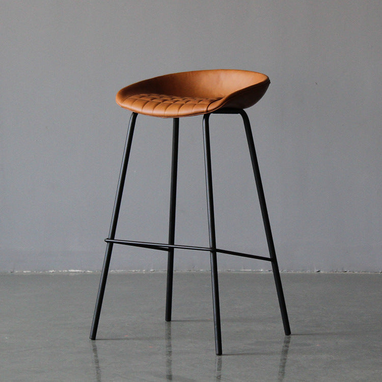 Matte Finish Footrest Upholstered Low Back Stool Industrial Home Leather Stool