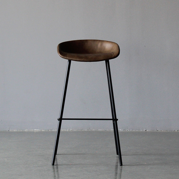 Matte Finish Footrest Upholstered Low Back Stool Industrial Home Leather Stool