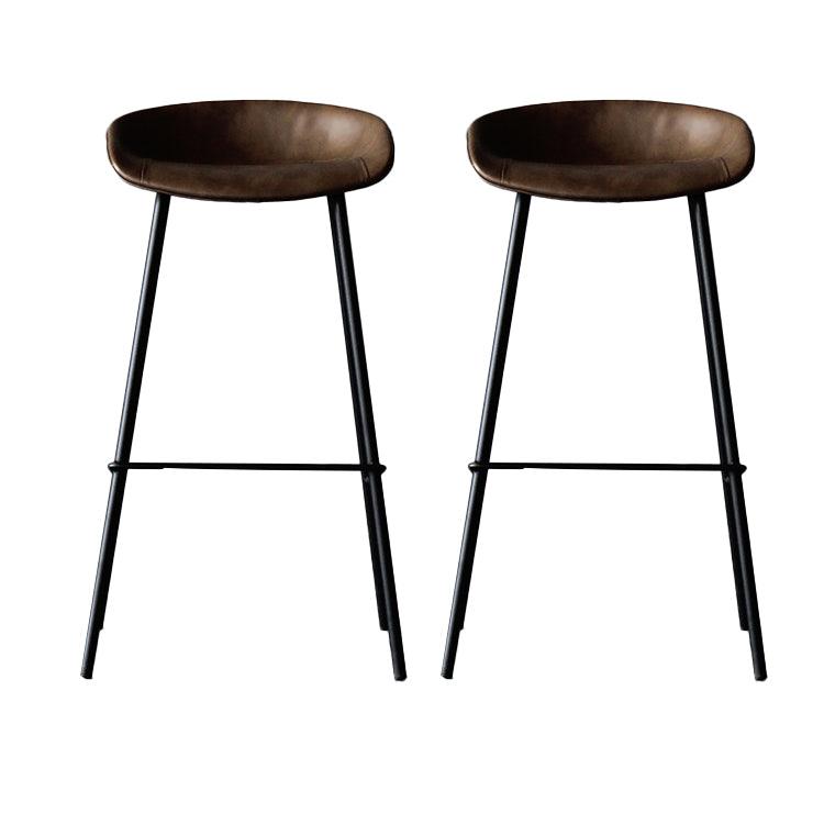 Matte Finish Footrest Upholstered Low Back Stool Industrial Home Leather Stool