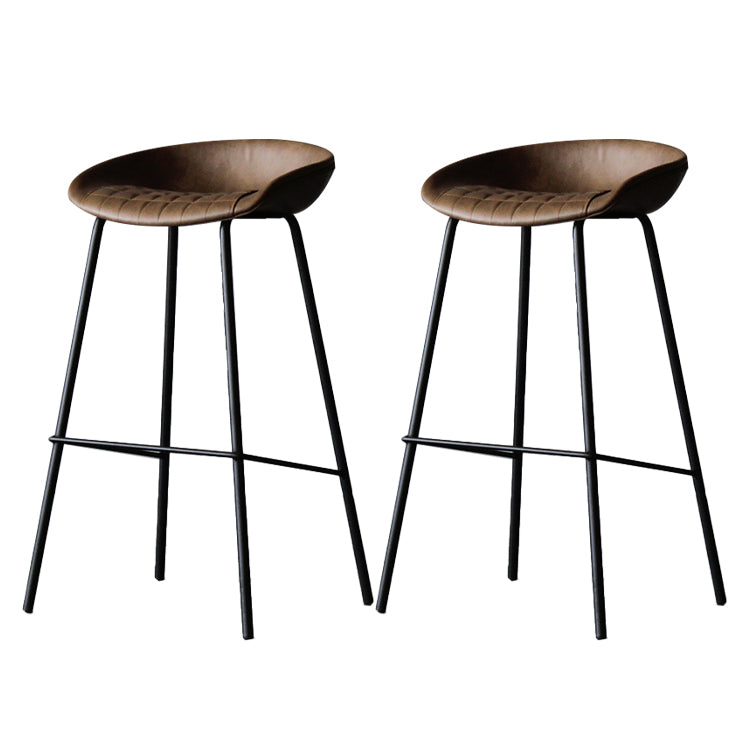 Matte Finish Footrest Upholstered Low Back Stool Industrial Home Leather Stool