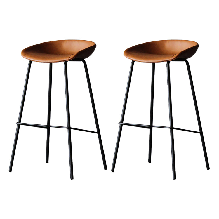 Matte Finish Footrest Upholstered Low Back Stool Industrial Home Leather Stool