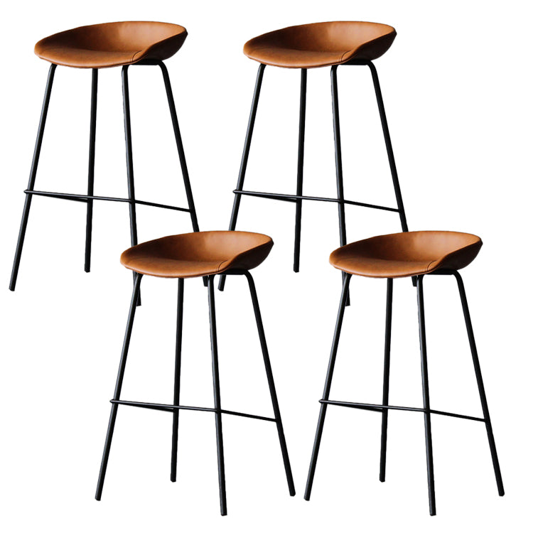 Matte Finish Footrest Upholstered Low Back Stool Industrial Home Leather Stool